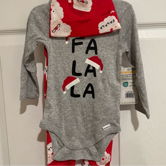 Christmas Fa La La 3 Piece Outfit With Beanie By Gerber, 3-6 Months, Unisex - Picture 4 of 6